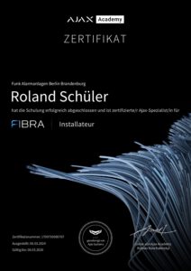 AJAX Fibra Zertifikat 2024 - Ajax Alarmanlagen Berlin Brandenburg AJAX Fibra Zertifikat 2024 - Ajax Alarmanlagen Berlin Brandenburg
